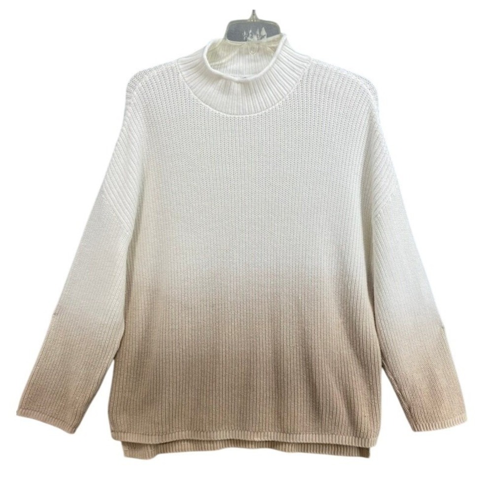 Haven Well Within Sweater XXL Organic Cotton Ombre Mock Neck White Tan Ribbed